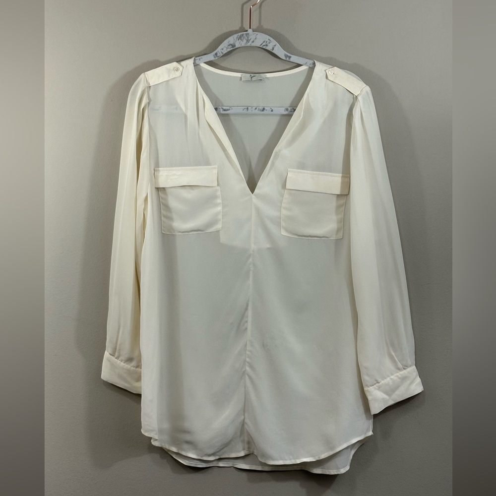 Chic Cream V-Neck Women's Blouse